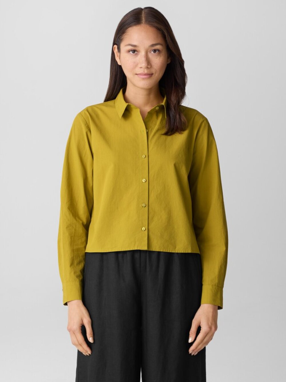 Eileen Fisher Washed Organic Cotton Poplin Classic Collar Short Shirt